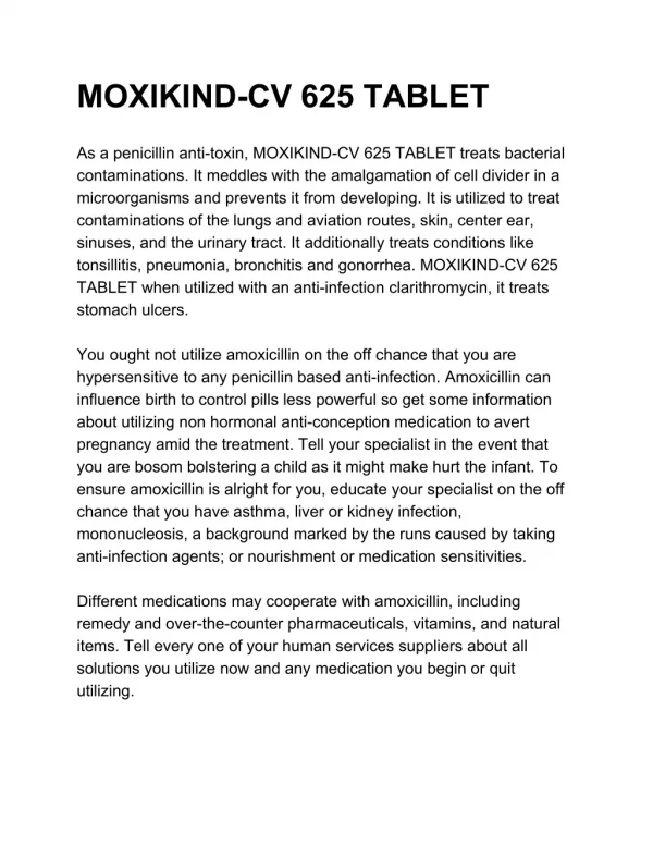 MOXIKIND-CV 625 TABLET - Uses, Side Effects, Substitutes, Composition And More | Lybrate