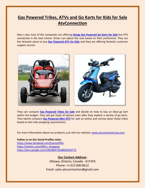 Gas Powered Trikes, ATVs and Go Karts for Kids for Sale AtvConnection