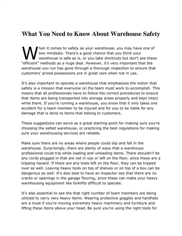 What You Need to Know About Warehouse Safety
