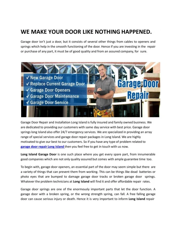 Garage door installation and Repair Services long island