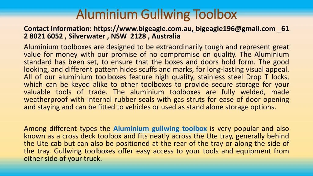 aluminium gullwing toolbox