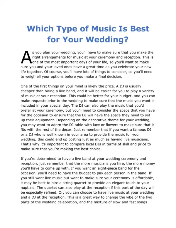 Which Type of Music Is Best for Your Wedding?