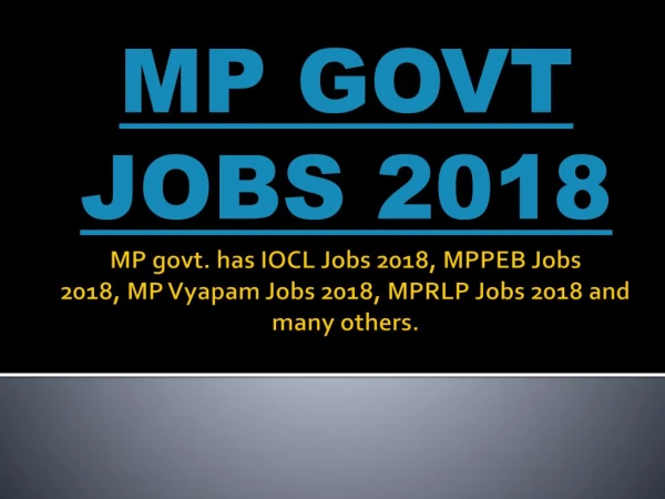 MP Govt Jobs 2018