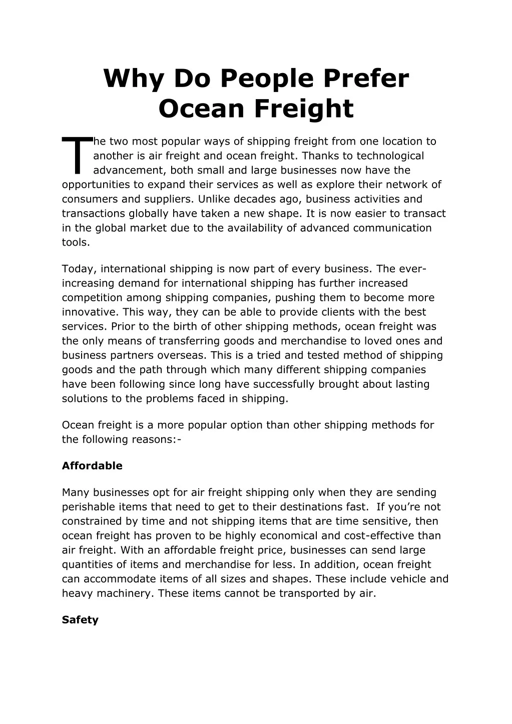 why do people prefer ocean freight t