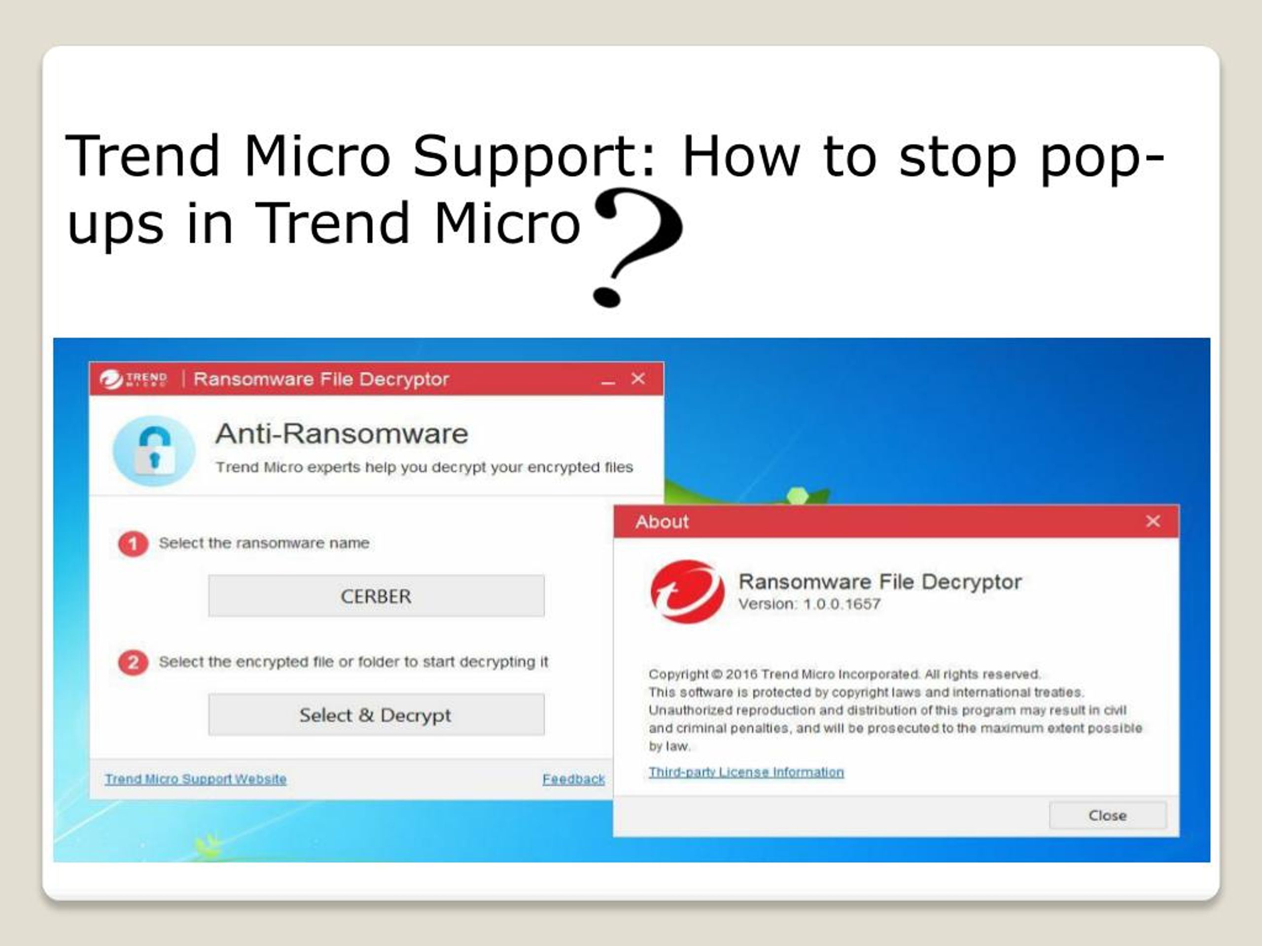 PPT - Trend Micro Support: How to stop pop-ups in Trend Micro ...