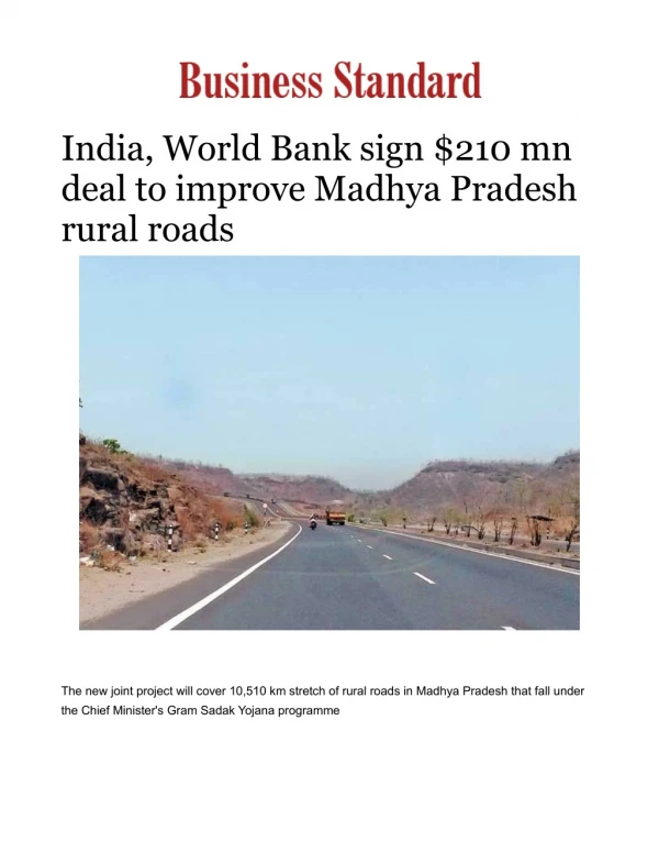 India, World Bank sign $210 mn deal to improve Madhya Pradesh rural roads
