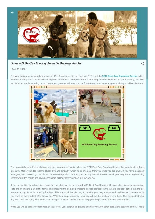 Choose NCR Best Dog Boarding Service For Boarding Your Pet
