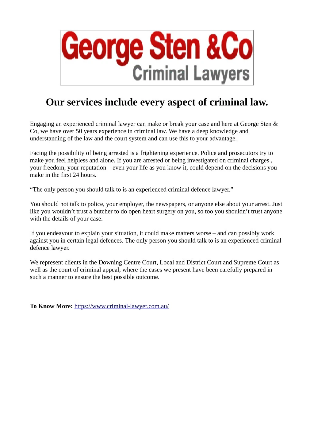 our services include every aspect of criminal law