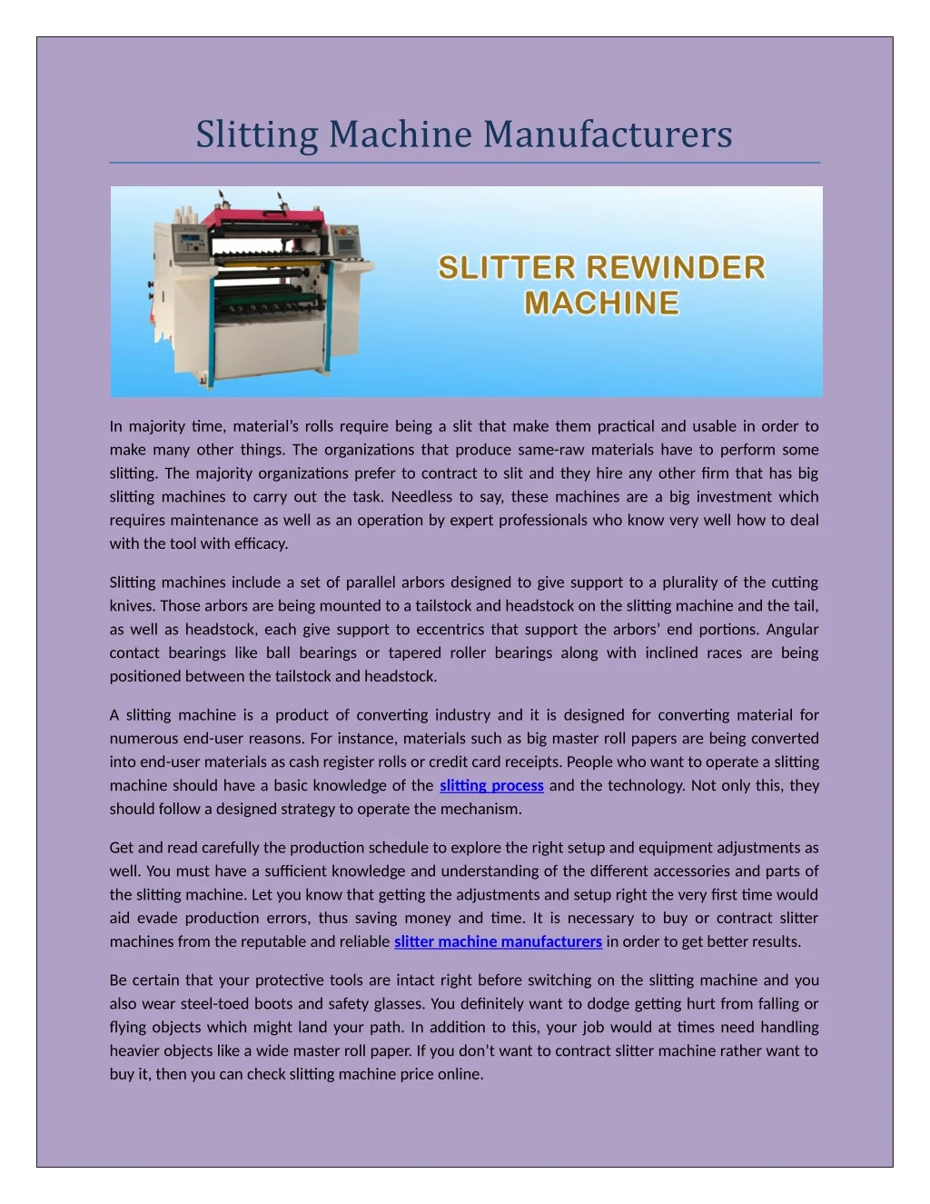 slitting machine manufacturers