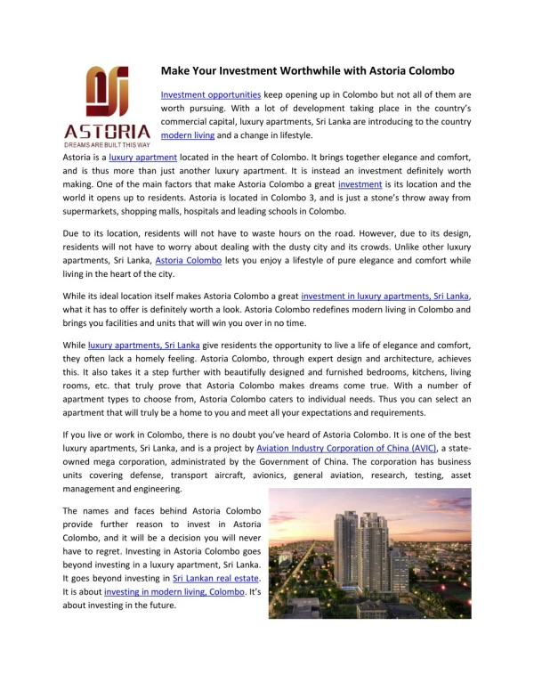 Luxury Apartments Sri Lanka | Modern Apartments | Real Estate | Astoria