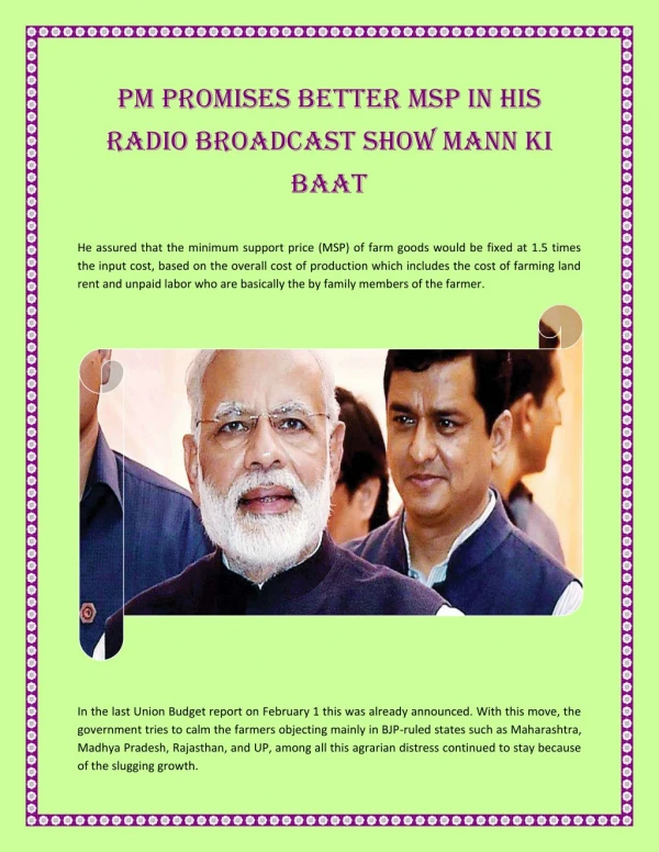 PM promises better MSP in his radio broadcast show Mann ki Baat