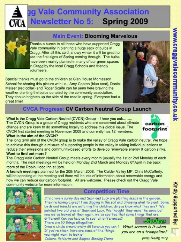 Cragg Vale Community Association Newsletter No 5: Spring 2009