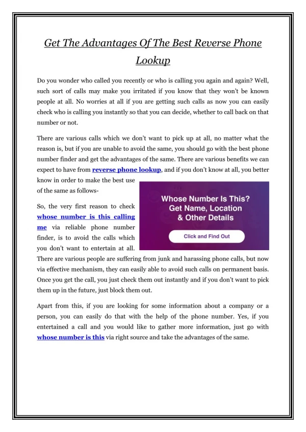 Get The Advantages Of The Best Reverse Phone Lookup