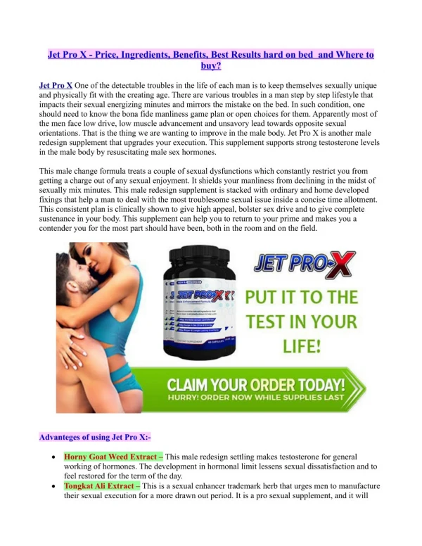 Jet Pro X - Price, Ingredients, Benefits, Best Results hard on bed and Where to buy?