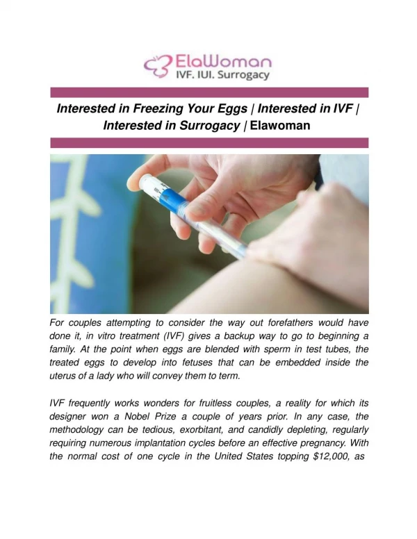 Interested in Freezing Your Eggs | Interested in IVF | Interested in Surrogacy | Elawoman