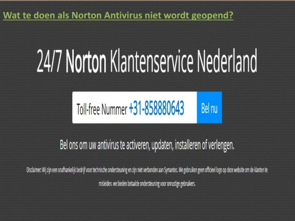 Norton Ondersteuning Nummer Nederland: 31-858880643