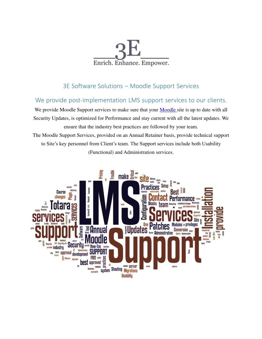 3e software solutions moodle support services