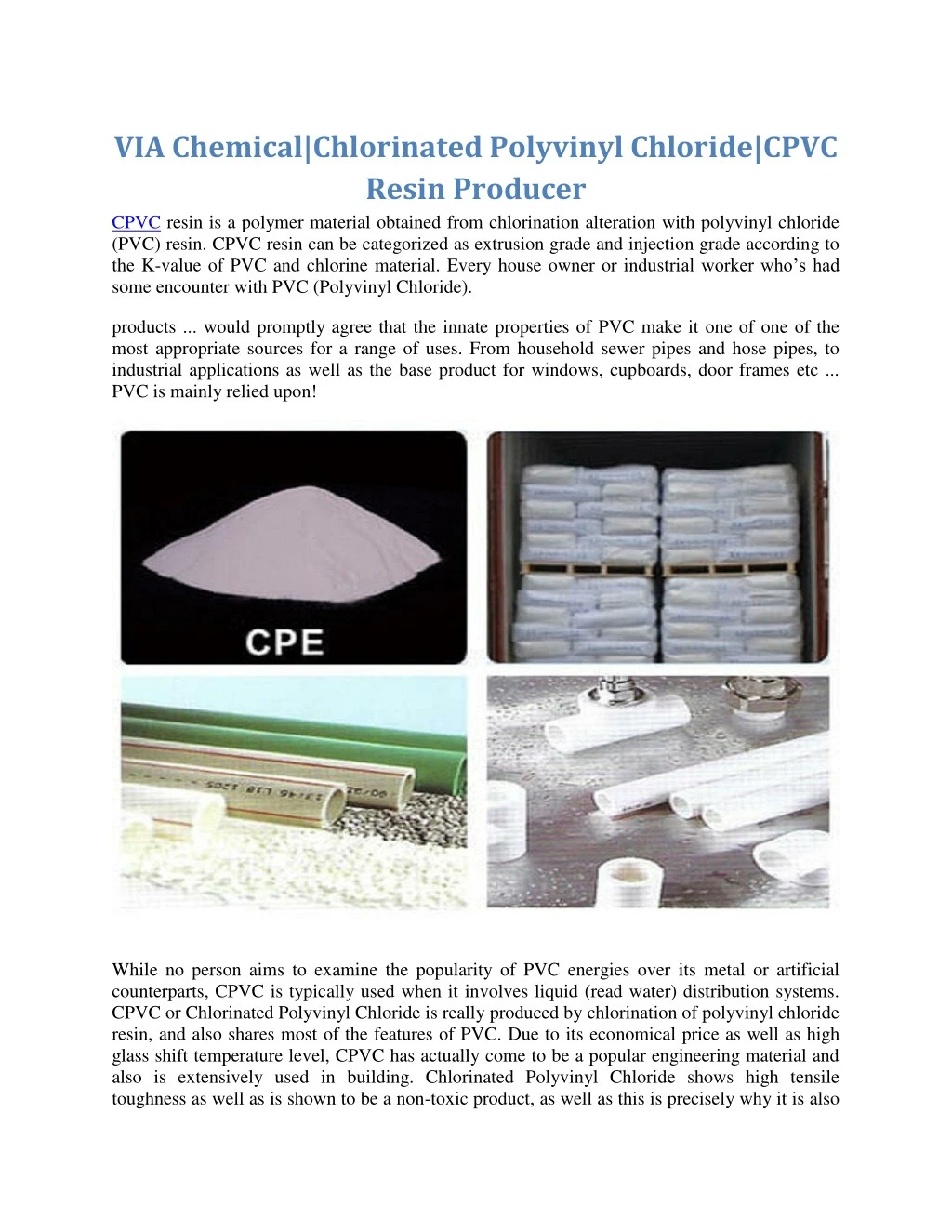 via chemical chlorinated polyvinyl chloride cpvc