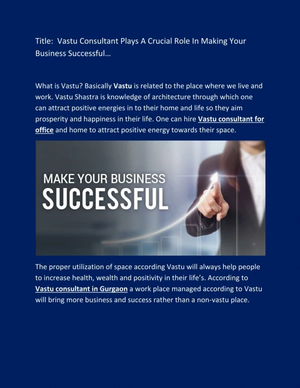 Vastu Consultant Plays A Crucial Role In Making Your Business Successfulâ€¦