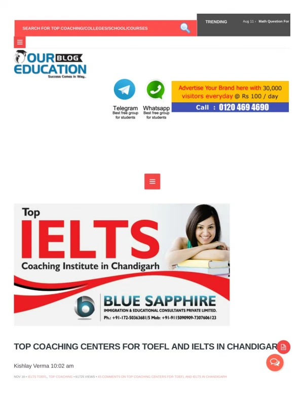 Top TOEFL Coaching Centers in Chandigarh