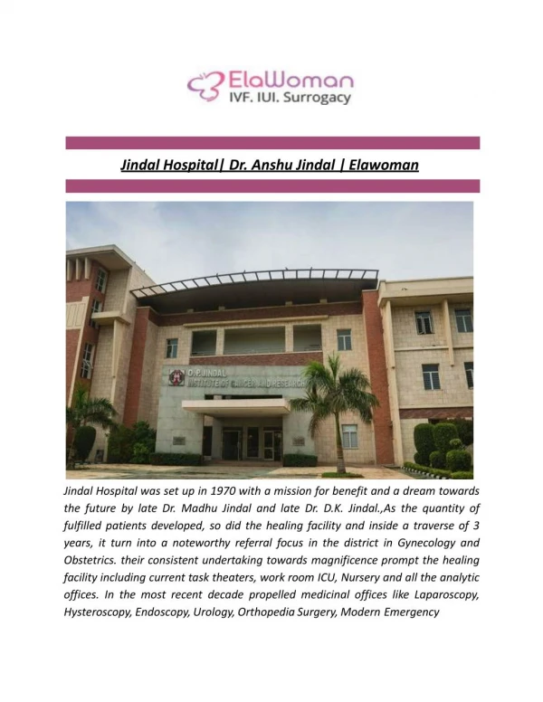 Jindal Hospital | Dr. Anshu Jindal | Elawoman