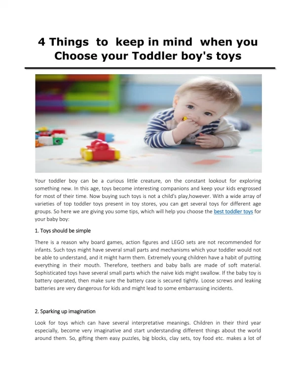 Things to keep in mind when you choose your Toddler boy's toys.