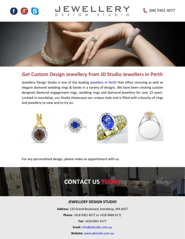Get Custom Design Jewellery from JD Studio Jewellers in Perth