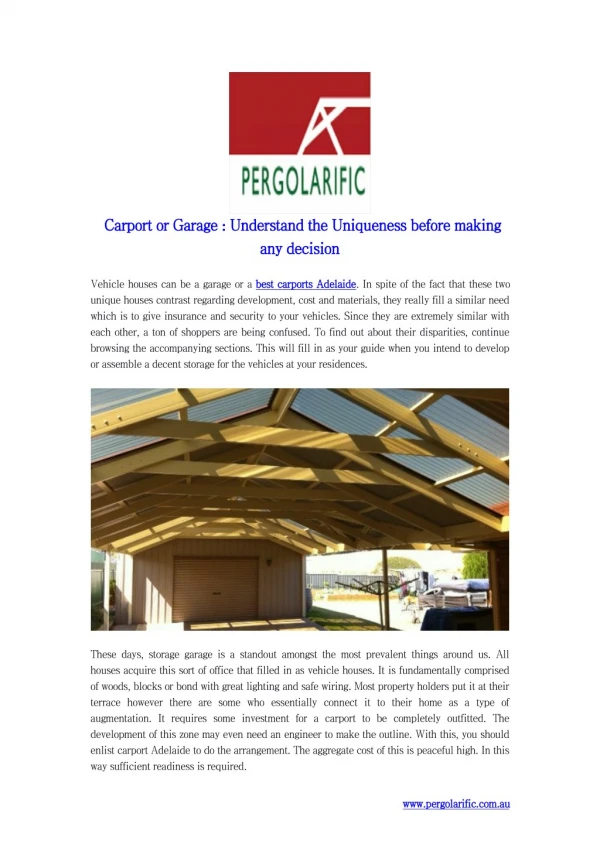 Carport or Garage : Understand the Uniqueness before making any decision