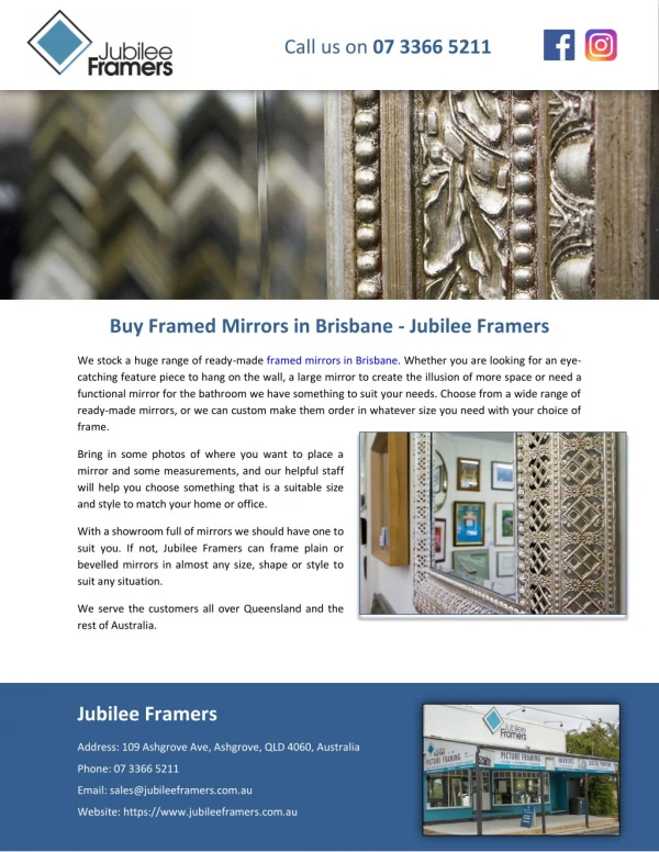 Buy Framed Mirrors in Brisbane - Jubilee Framers