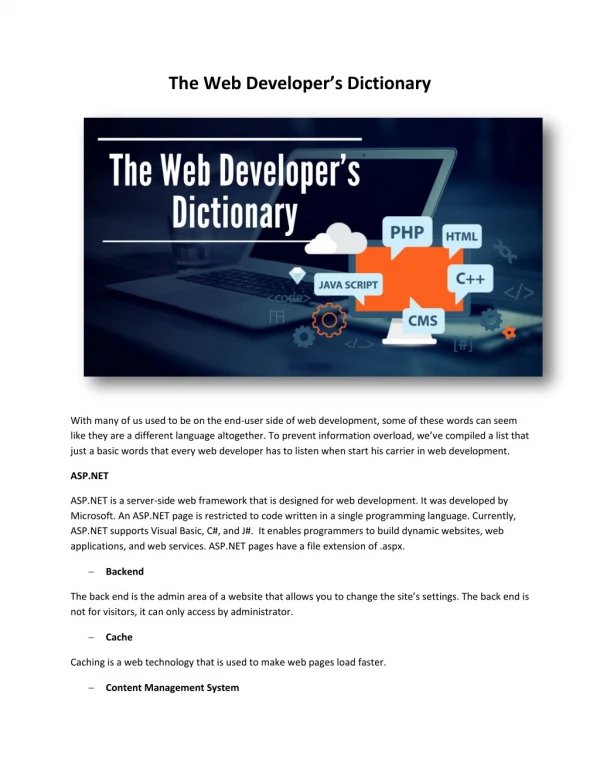 The Web Developer’s Dictionary