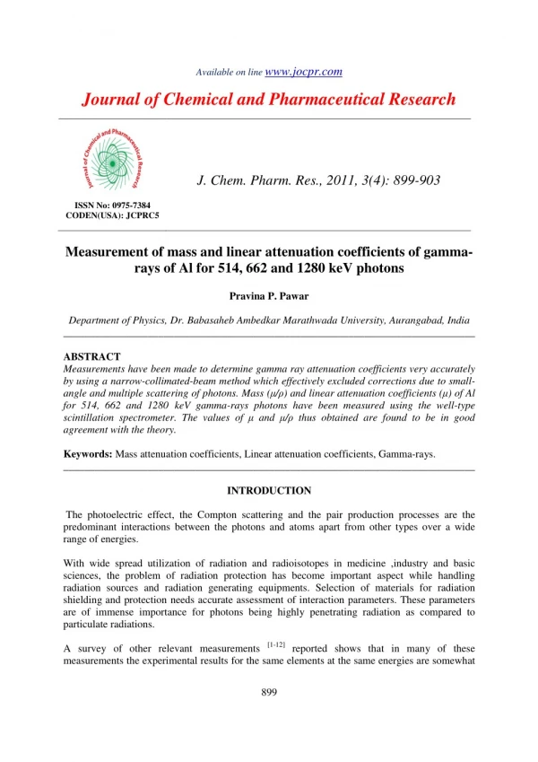 Measurement of mass and linear attenuation coefficients of gammarays of Al for 514, 662 and 1280 keV photons