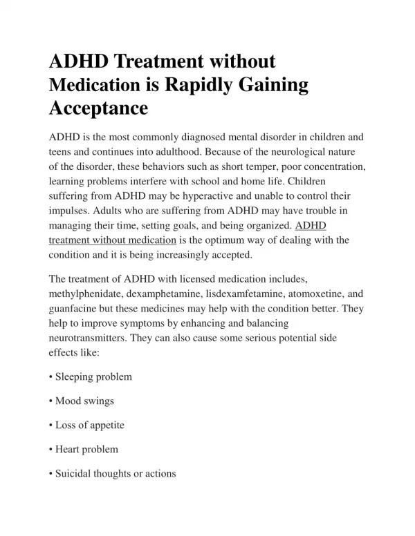 ADHD Treatment without Medication is Rapidly Gaining Acceptance
