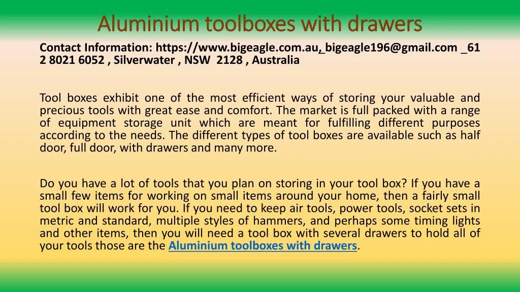 aluminium toolboxes with drawers