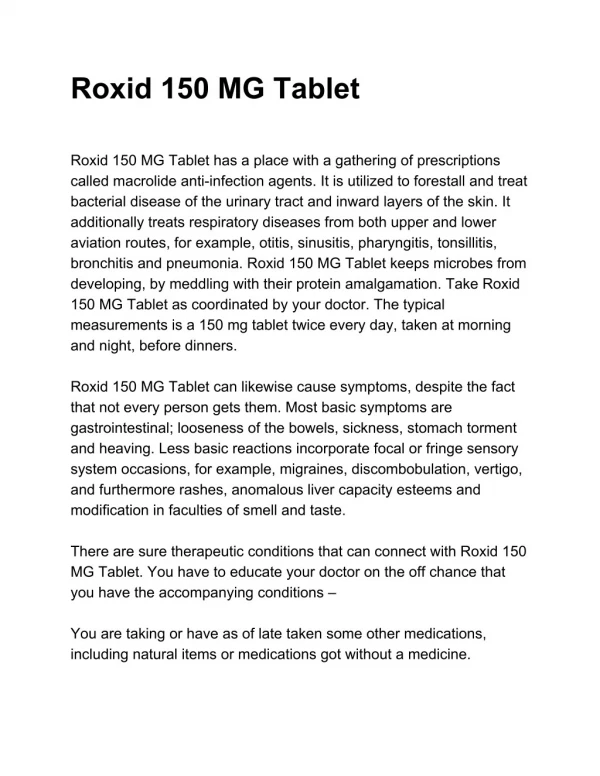 Roxid 150 MG Tablet - Uses, Side Effects, Substitutes, Composition And More | Lybrate