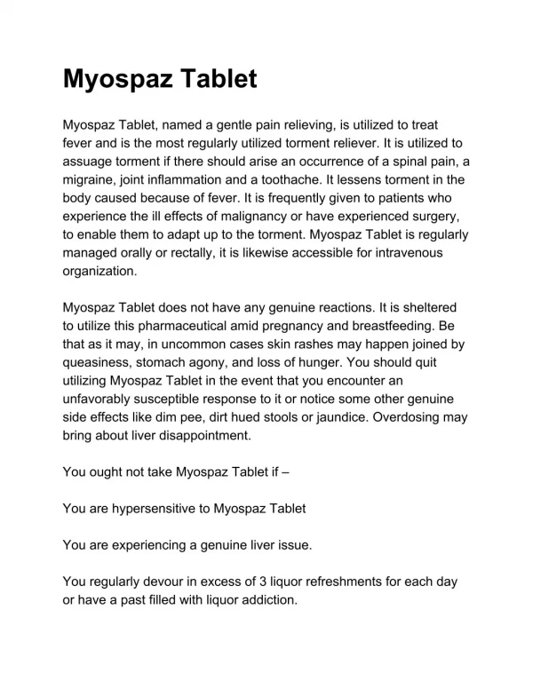 Myospaz Tablet - Uses, Side Effects, Substitutes, Composition And More | Lybrate