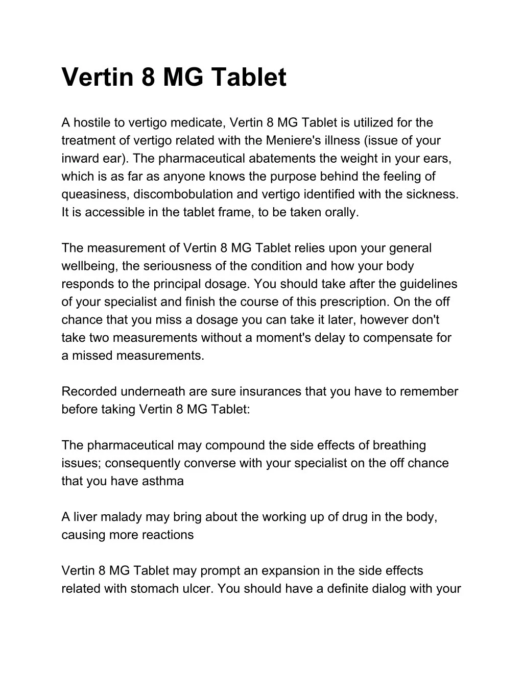 vertin 8 mg tablet a hostile to vertigo medicate