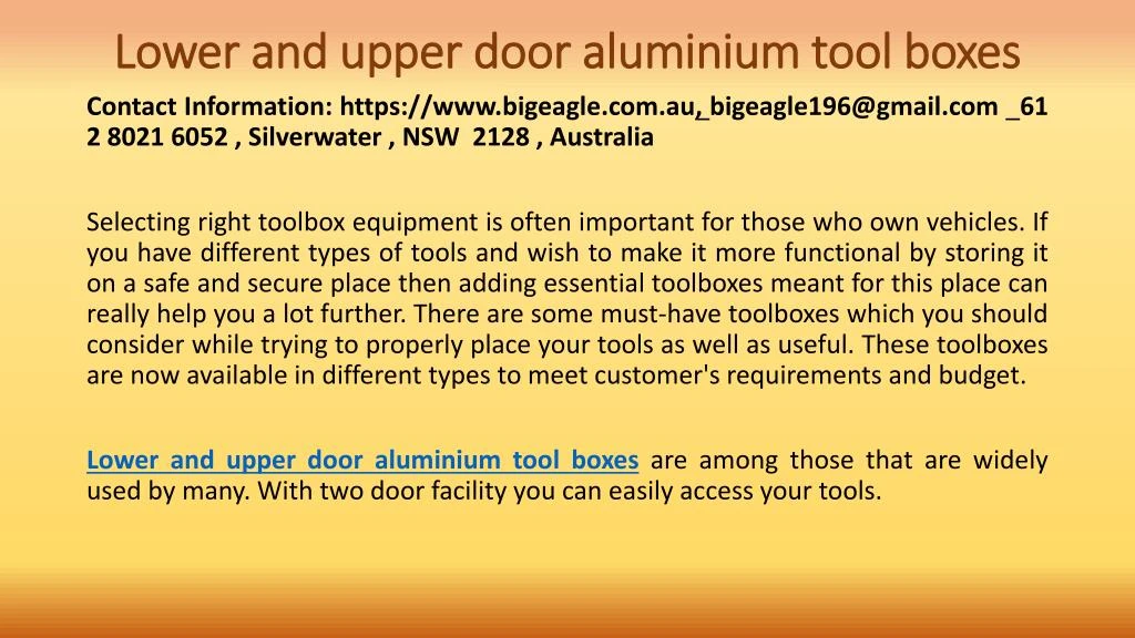 lower and upper door aluminium tool boxes