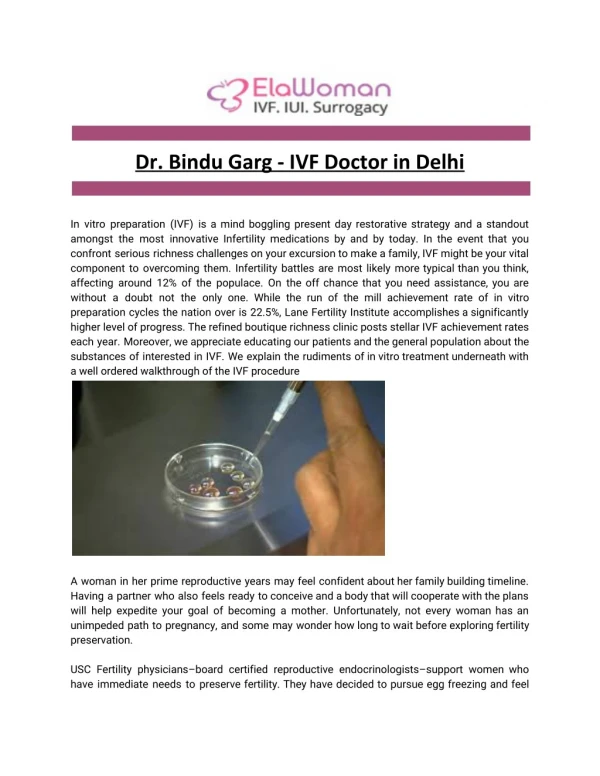 Dr. Bindu Garg - IVF Doctor in Delhi