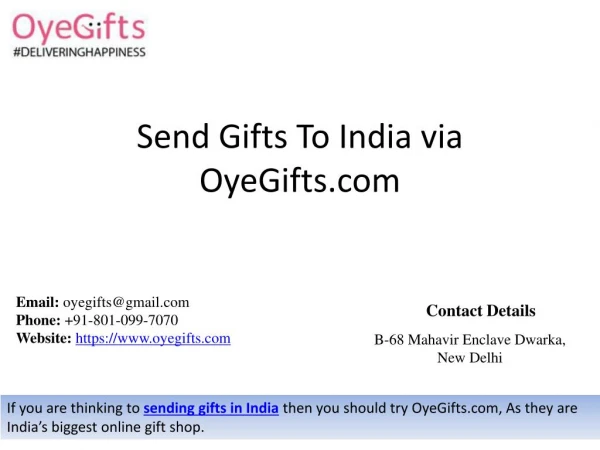 Send Gifts To India via OyeGifts.com