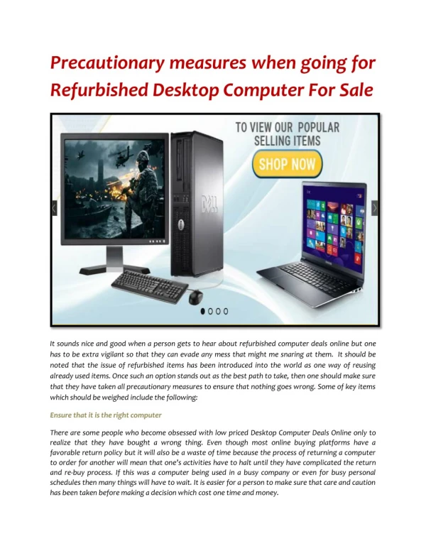 Precautionary measures wh en going for Refurbished Desktop Computer For Sale