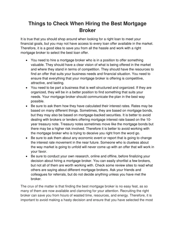 things to check when hiring the best mortgage