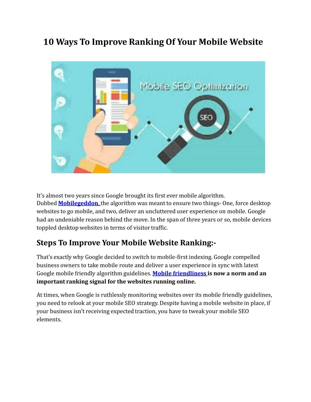 10 ways to improve ranking of your mobile website