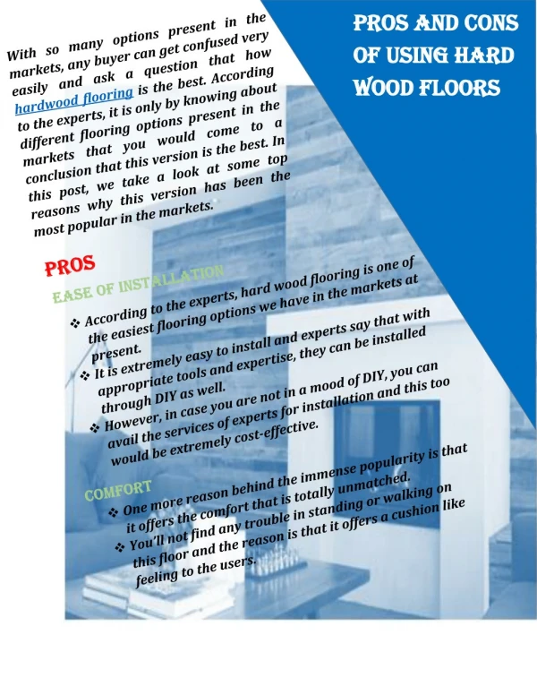 Pros And Cons Of Using Hard Wood Floors