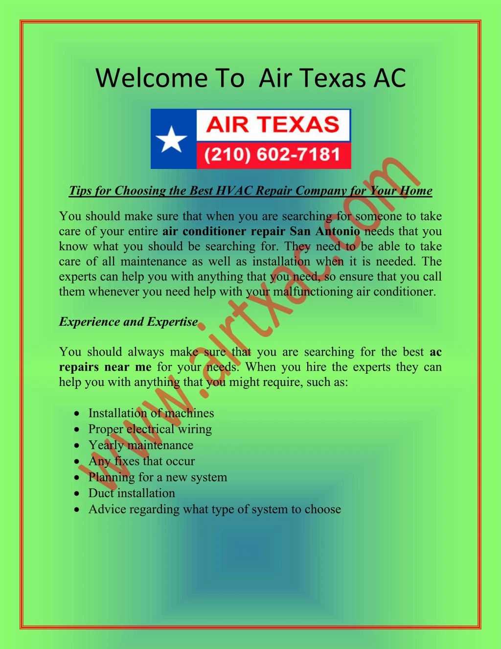 welcome to air texas ac