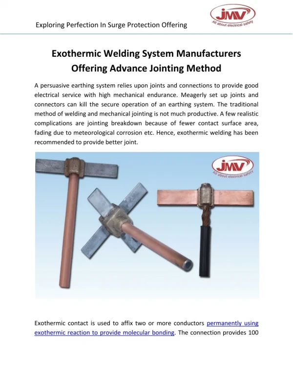 Exothermic Welding System Manufacturers Offering Advance Jointing Method