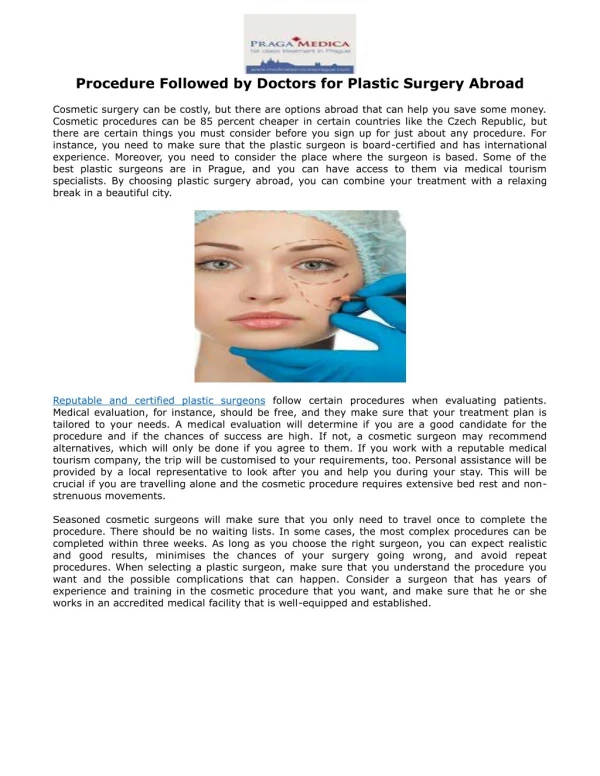 Procedure Followed by Doctors for Plastic Surgery Abroad
