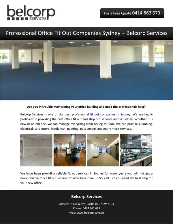 Professional Office Fit Out Companies Sydney – Belcorp Services
