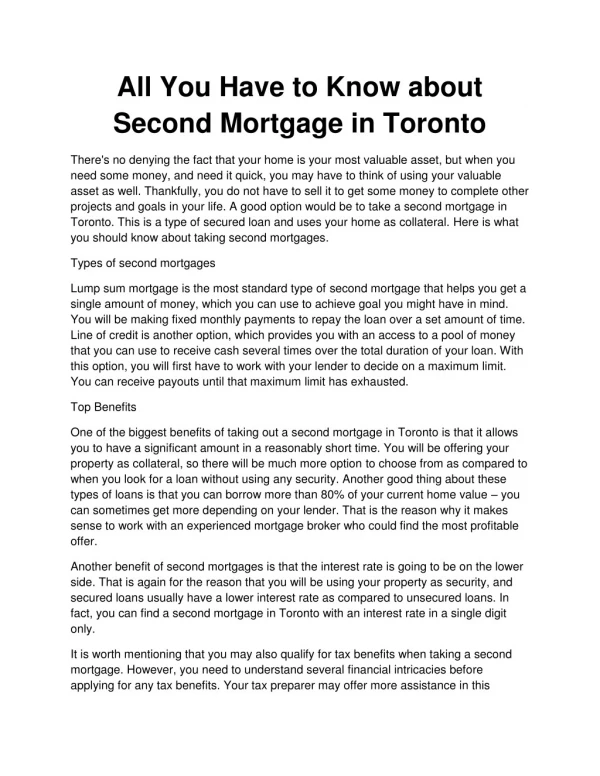 All You Have to Know about Second Mortgage in Toronto