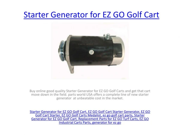 Starter Generator for Club Cart