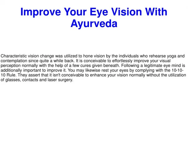 Improve Your Eye Vision With Ayurveda